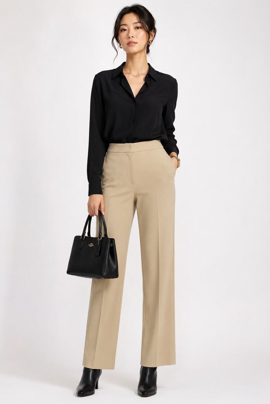 St. John High Waisted Dress Pants 10 Tailored Trousers Work Office Crepe Camel